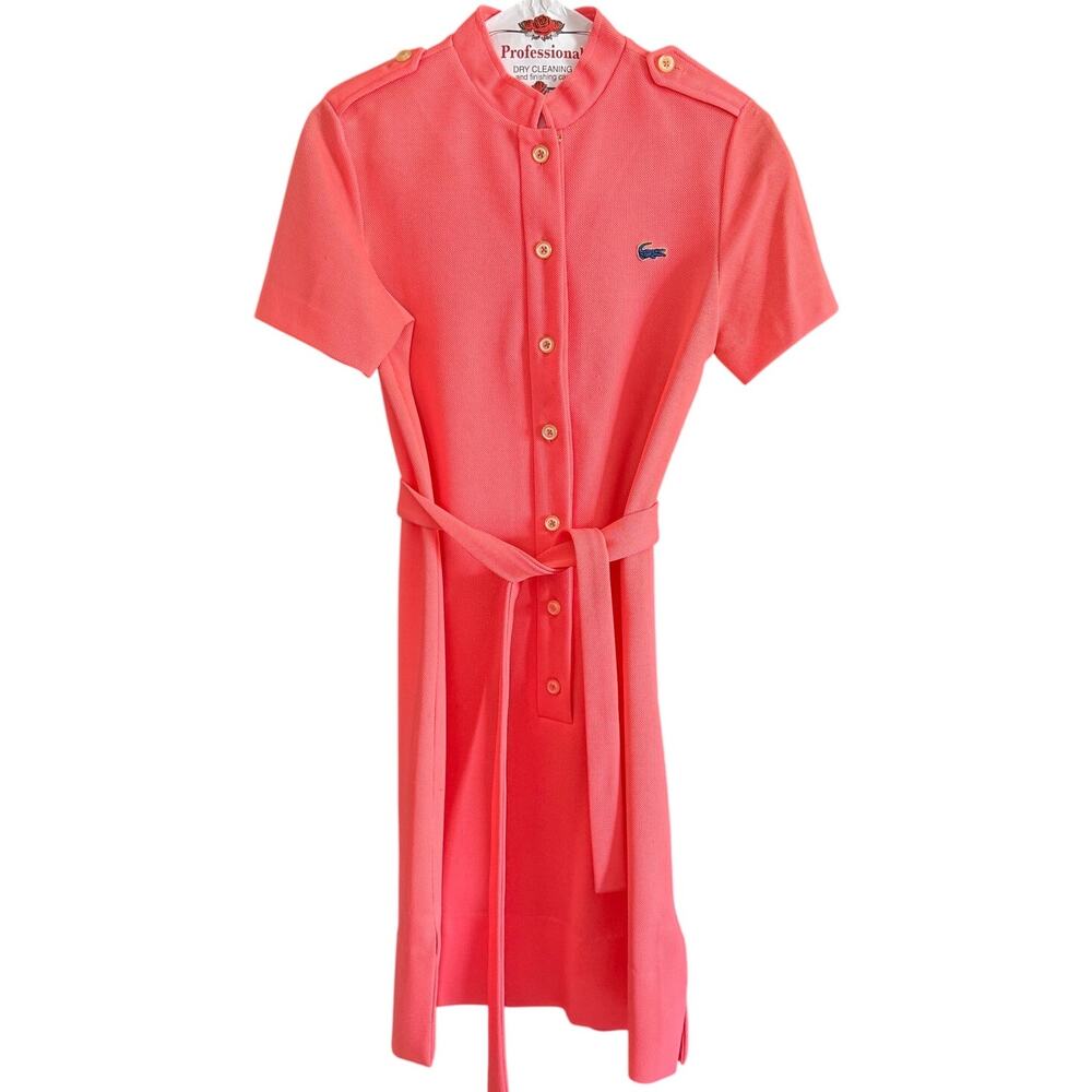 1960s Vintage Chemise Lacoste Hot Coral Pique Tennis Dress with Belt | Medium